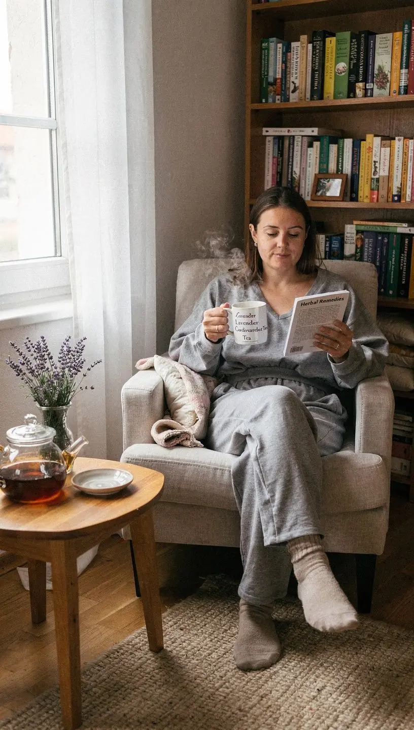 Elegantan čajnik s čajem od lavande, okružen svježim cvjetovima lavande.