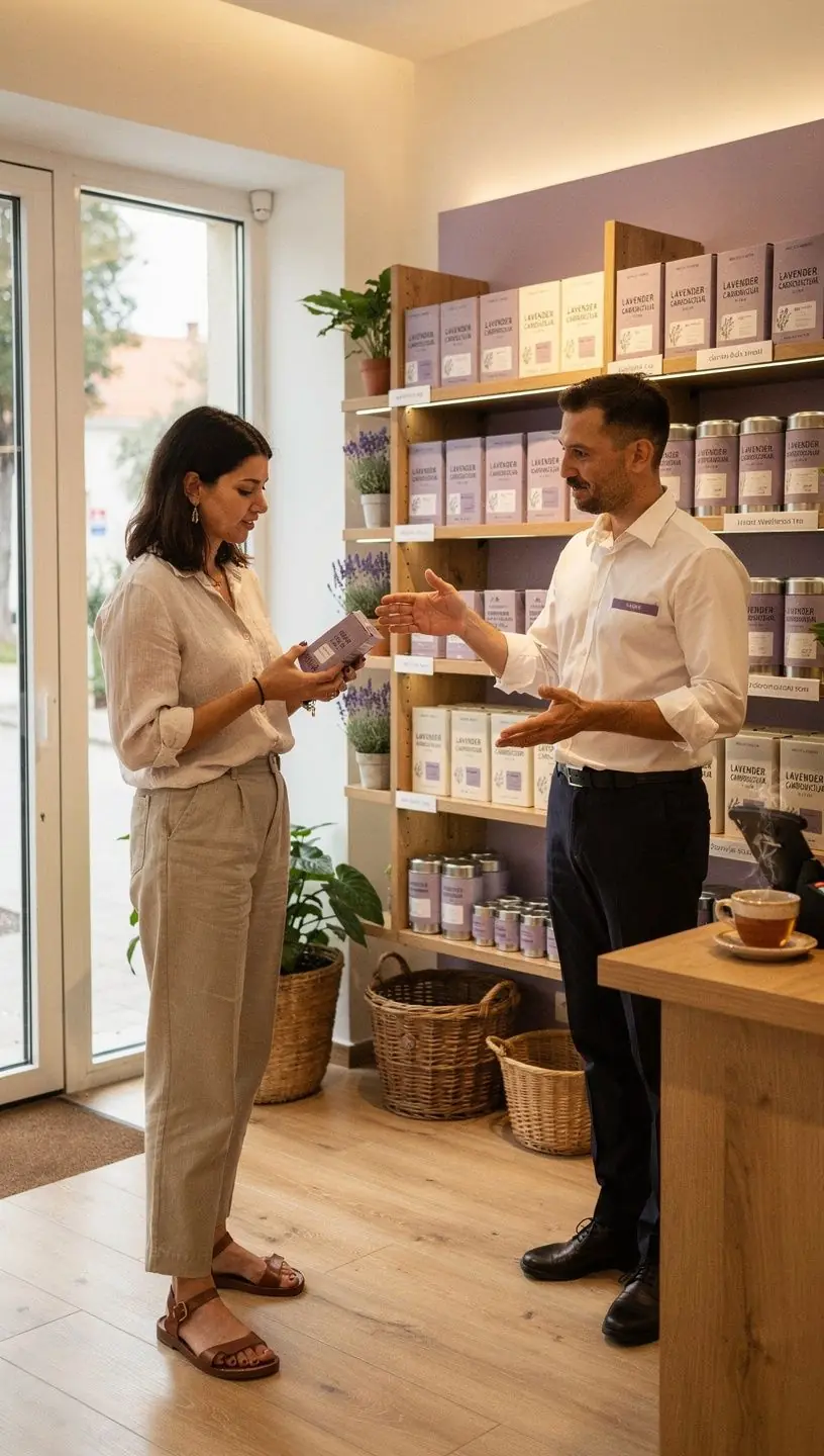 Osobe koje uživaju u čaju od lavande u mirnom vrtu, opuštajući trenutak.